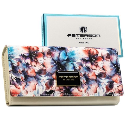 Elegancki portfel damski w kwiaty wykonany ze skóry naturalnej i ekologicznej - Peterson Elegancki portfel damski w kwiaty wykonany ze skóry naturalnej i ekologicznej - Peterson