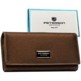 Elegancki portfel damski wykonany ze skóry naturalnej i ekologicznej w brązowym kolorze - Peterson