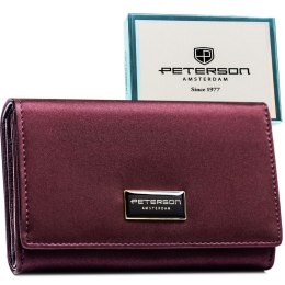 Fioletowy, duży portfel damski wykonany ze skóry naturalnej i ekologicznej - Peterson