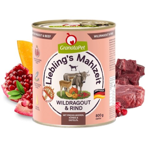 GranataPet Liebling´s Mahlzeit dziczyzna i wołowina mokra karma dla psa 800g GranataPet Liebling´s Mahlzeit dziczyzna i wołowina mokra karma dla psa 800g