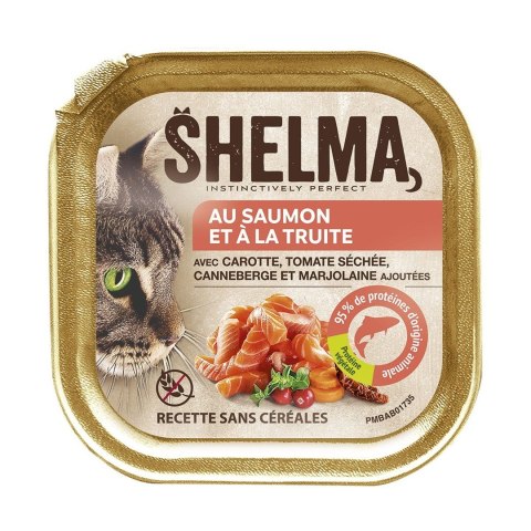 SHELMA Alucup - pełnoporcjowa bezzbożowa karma dla dorosłych kotów. Z łososiem i pstrągiem 100g SHELMA Alucup - pełnoporcjowa bezzbożowa karma dla dorosłych kotów. Z łososiem i pstrągiem 100g