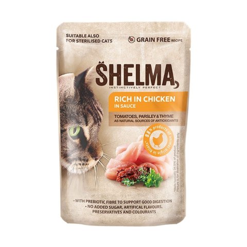 SHELMA saszetka - pełnoporcjowa bezzbożowa karma dla dorosłych kotów. Z łososiem, dorszem, wołowiną i kurczakiem 4x85g SHELMA saszetka - pełnoporcjowa bezzbożowa karma dla dorosłych kotów. Z łososiem, dorszem, wołowiną i kurczakiem 4x85g