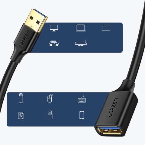 Ugreen kabel przedłużacz przejściówka USB 3.0 (żeński)-USB 3.0 (męski) 1m (czarny) Ugreen kabel przedłużacz przejściówka USB 3.0 (żeński)-USB 3.0 (męski) 1m (czarny)