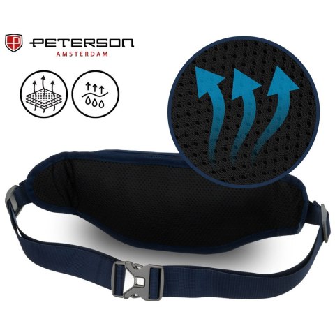Granatowa, sportowa i pojemna saszetka z poliestru ze stylowym karabińczykiem - Peterson Granatowa, sportowa i pojemna saszetka z poliestru ze stylowym karabińczykiem - Peterson