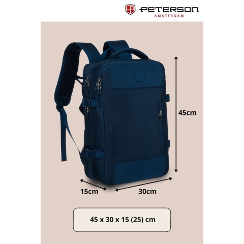 Plecak podróżny wykonany z cordury w granatowym kolorze, wyposażony w port USB - Peterson Plecak podróżny wykonany z cordury w granatowym kolorze, wyposażony w port USB - Peterson