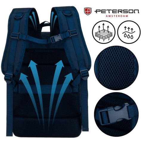 Plecak podróżny wykonany z cordury w granatowym kolorze, wyposażony w port USB - Peterson Plecak podróżny wykonany z cordury w granatowym kolorze, wyposażony w port USB - Peterson