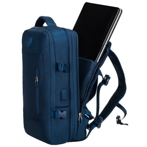 Plecak podróżny wykonany z cordury w granatowym kolorze, wyposażony w port USB - Peterson Plecak podróżny wykonany z cordury w granatowym kolorze, wyposażony w port USB - Peterson