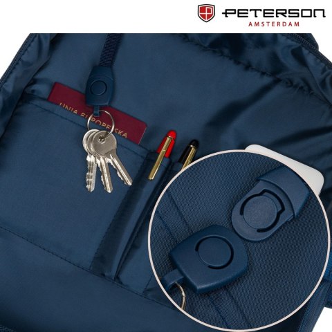 Plecak podróżny wykonany z cordury w granatowym kolorze, wyposażony w port USB - Peterson Plecak podróżny wykonany z cordury w granatowym kolorze, wyposażony w port USB - Peterson