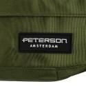 Praktyczna, pojemna saszetka z poliestru w zielonym kolorze, zamykana suwakiem ze stylowym karabińczykiem - Peterson
