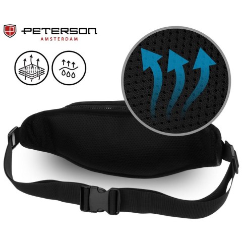 Sportowa, pojemna saszetka z poliestru w czarnym kolorze - Peterson Sportowa, pojemna saszetka z poliestru w czarnym kolorze - Peterson