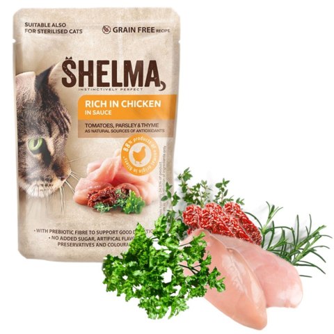 SHELMA saszetka z kurczakiem i pomidorami oraz ziołami 85g SHELMA saszetka z kurczakiem i pomidorami oraz ziołami 85g