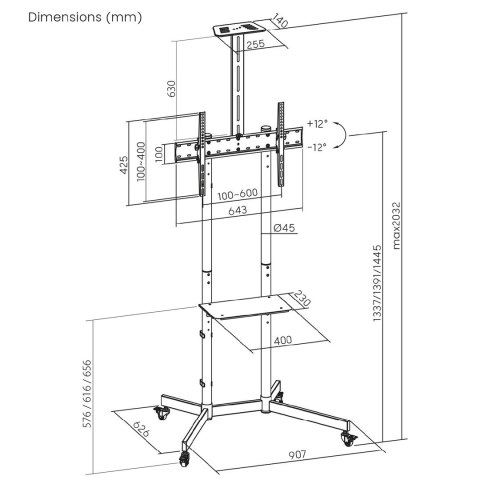 MACLEAN STAND / WÓZEK DO TV, PÓŁKA NA KAMERĘ, NA KÓŁKACH, 37-70", MAX. OBCIĄŻENIE 45KG/5KG PÓŁKA, MAX. VESA 600X400 MC-113 B MACLEAN STAND / WÓZEK DO TV, PÓŁKA NA KAMERĘ, NA KÓŁKACH, 37-70", MAX. OBCIĄŻENIE 45KG/5KG PÓŁKA, MAX. VESA 600X400 MC-113 B