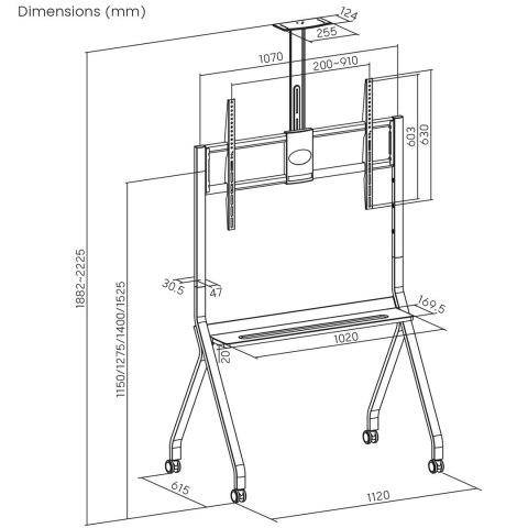 MACLEAN STAND / WÓZEK DO TV, PÓŁKA NA KAMERĘ, NA KÓŁKACH, 55-100", MAX. OBCIĄŻENIE 120KG/10KG PÓŁKA, MAX. VESA 900X600 MC-114 MACLEAN STAND / WÓZEK DO TV, PÓŁKA NA KAMERĘ, NA KÓŁKACH, 55-100", MAX. OBCIĄŻENIE 120KG/10KG PÓŁKA, MAX. VESA 900X600 MC-114