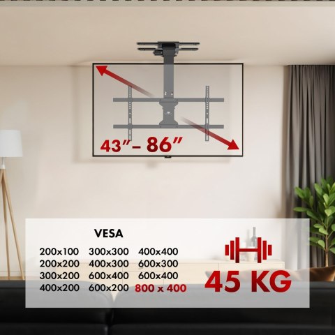 MACLEAN UCHWYT ELEKTRYCZNY DO TV, SUFITOWY, OBSŁUGA TUYA, MAX. VESA 800X400, DLA TV 43-86", MAX. 45KG MC-110 T MACLEAN UCHWYT ELEKTRYCZNY DO TV, SUFITOWY, OBSŁUGA TUYA, MAX. VESA 800X400, DLA TV 43-86", MAX. 45KG MC-110 T