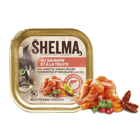 SHELMA Alucup - pełnoporcjowa bezzbożowa karma dla dorosłych kotów. Z łososiem i pstrągiem 100g SHELMA Alucup - pełnoporcjowa bezzbożowa karma dla dorosłych kotów. Z łososiem i pstrągiem 100g