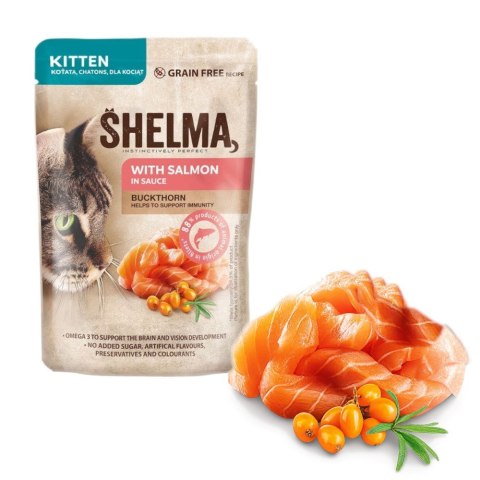 SHELMA saszetka dla kociąt z łososiem i rokitnikiem 85g SHELMA saszetka dla kociąt z łososiem i rokitnikiem 85g