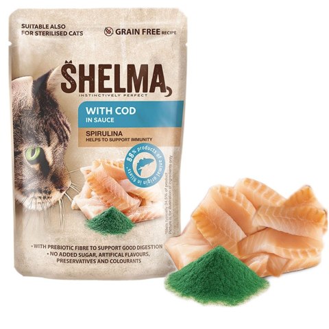 SHELMA saszetka z dorszem i spiruliną dla kota 85g SHELMA saszetka z dorszem i spiruliną dla kota 85g
