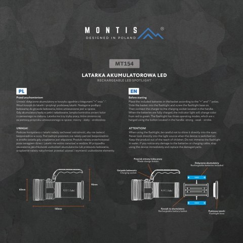 MONTIS ALUMINIOWA RĘCZNA LATARKA AKUMULATOROWA LED MT154 MONTIS ALUMINIOWA RĘCZNA LATARKA AKUMULATOROWA LED MT154