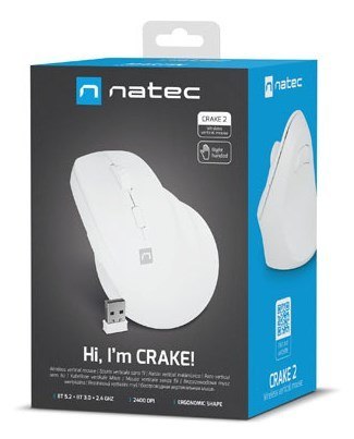 NATEC MYSZ WERTYKALNA CRAKE 2 BEZPRZEWODOWA 2400DPI BT 5.2 +2.4GHZ BIAŁA NATEC MYSZ WERTYKALNA CRAKE 2 BEZPRZEWODOWA 2400DPI BT 5.2 +2.4GHZ BIAŁA