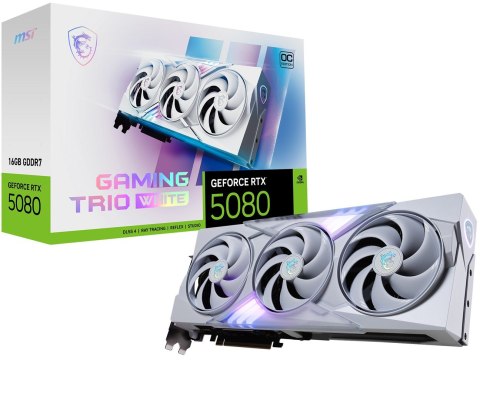 Karta graficzna MSI GeForce RTX 5080 16GB GAMING TRIO OC WHITE GDDR7 Karta graficzna MSI GeForce RTX 5080 16GB GAMING TRIO OC WHITE GDDR7