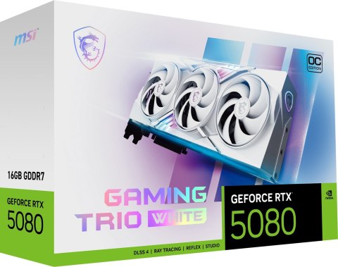 Karta graficzna MSI GeForce RTX 5080 16GB GAMING TRIO OC WHITE GDDR7 Karta graficzna MSI GeForce RTX 5080 16GB GAMING TRIO OC WHITE GDDR7