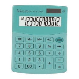 VECTOR KALKULATOR BIUROWY SZKOLNY, KAV VC-812 GN zielony, miętowy, zasilanie Bateria / Energia słoneczna, SOLARNY