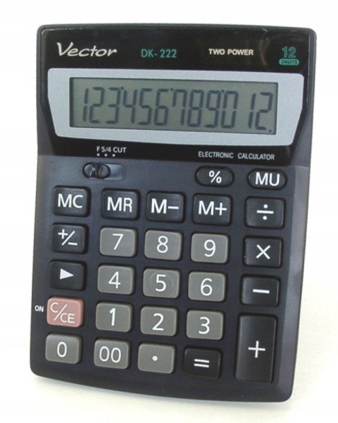Vector Kalkulator biurowy KAV DK-222, 12-cyfrowy, 103x137mm, czarny Vector Kalkulator biurowy KAV DK-222, 12-cyfrowy, 103x137mm, czarny