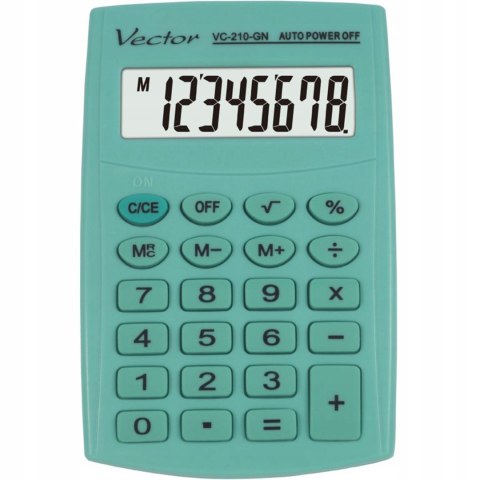 Vector Kalkulator kieszonkow KAV VC-210 GN, 8- cyfrowy ,64x98,5mm, jasnozielony Vector Kalkulator kieszonkow KAV VC-210 GN, 8- cyfrowy ,64x98,5mm, jasnozielony