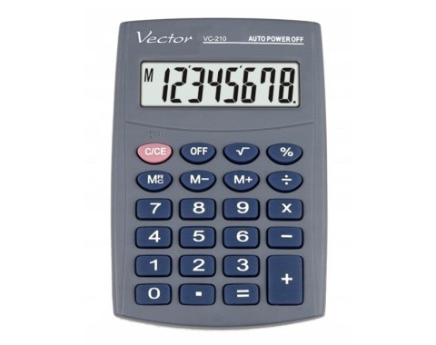 Vector Kalkulator kieszonkow KAV VC-210III, 8- cyfrowy ,64x98,5mm, szary Vector Kalkulator kieszonkow KAV VC-210III, 8- cyfrowy ,64x98,5mm, szary