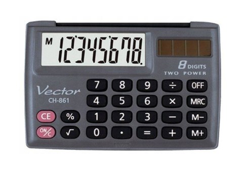 Vector Kalkulator kieszonkowy KAV CH-861, 8-cyfrowy, 87x58mm, czarny Vector Kalkulator kieszonkowy KAV CH-861, 8-cyfrowy, 87x58mm, czarny