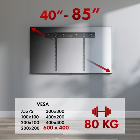 MACLEAN ULTRA PŁASKI UCHWYT ŚCIENNY DO TV, 40-85", MAX VESA 600X400, OBCIĄŻENIE DO 80KG MC-123 MACLEAN ULTRA PŁASKI UCHWYT ŚCIENNY DO TV, 40-85", MAX VESA 600X400, OBCIĄŻENIE DO 80KG MC-123