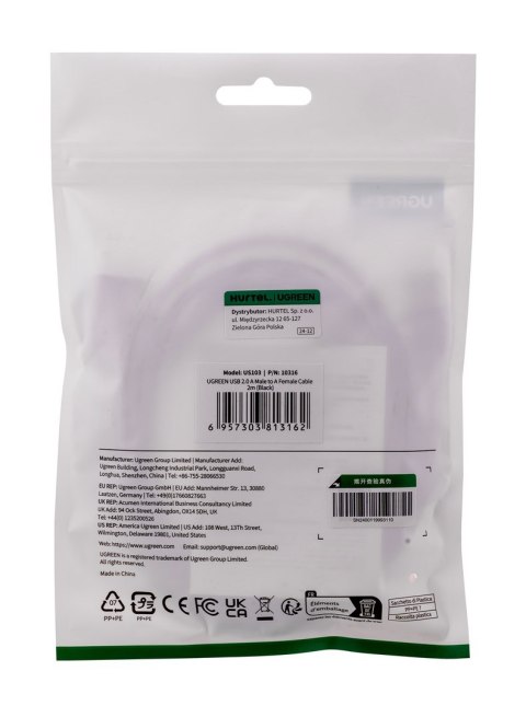 Ugreen przewód przejściówka USB(żeński) - USB (męski) 2m (czarny)