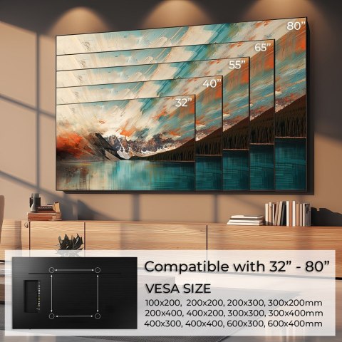 MACLEAN UCHWYT DO TV MAX VESA 600X400, 32-80", 45KG, REG. ODCHYLENIA +0°~-10° MC-413 MACLEAN UCHWYT DO TV MAX VESA 600X400, 32-80", 45KG, REG. ODCHYLENIA +0°~-10° MC-413