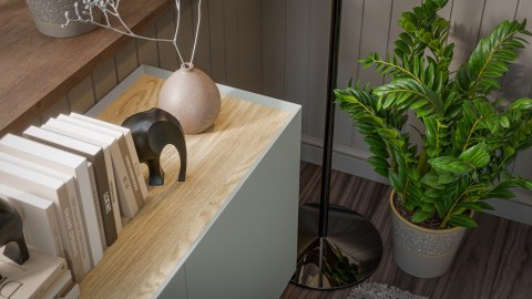 Komoda FELLINI 200x40x70 oliwka + blat dąb olejowany