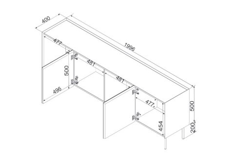 Komoda FELLINI 200x40x70 oliwka + blat dąb olejowany