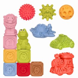 Tullo Klocki sensoryczne, pojazdy, piłki - zestaw edukacyjny Montessori 14 szt.