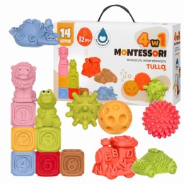 Tullo Klocki sensoryczne, pojazdy, piłki - zestaw edukacyjny Montessori 14 szt.
