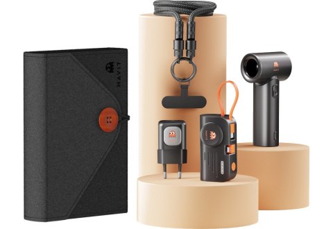 Havit Travel Set: ładowarka podróżna + power bank + kabel USB-C + wentylator ręczny