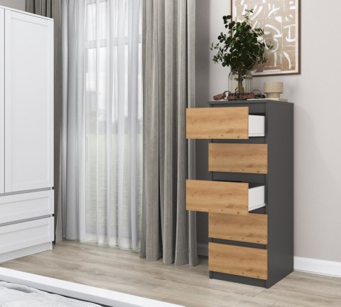 W5 KOMODA 5 SZUFLAD ANT/ART KOMPLET