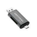 Czytnik kart SD / microSD Vention ze złączami USB 3.0 USB-C microSD szary