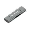 Czytnik kart SD / microSD Vention ze złączami USB 3.0 USB-C microSD szary