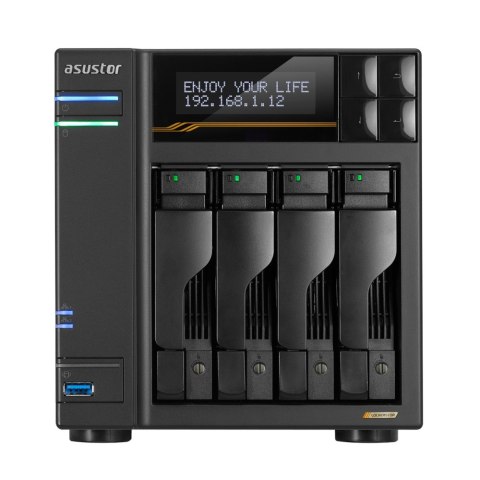 NAS Asustor AS6804T; Tower; 4x (3.5" SATA HDD/ 2.5" SSD); AMD Ryzen Embedded V3C14; 16G ECC DDR5 SODIMM (max. 64GB), 2x 10GbE, 2
