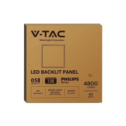 Panel LED V-TAC 40W 600x600 LED backlight 33mm 120Lm/W zasilacz Philips VT-61040 4000K 4800lm 5 lat gwarancji