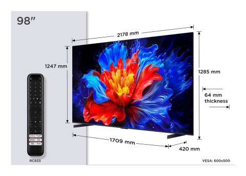Telewizor TCL 98P89K QLED 98'' 4K Ultra HD 144Hz Google TV Dolby Atmos Metaliczny