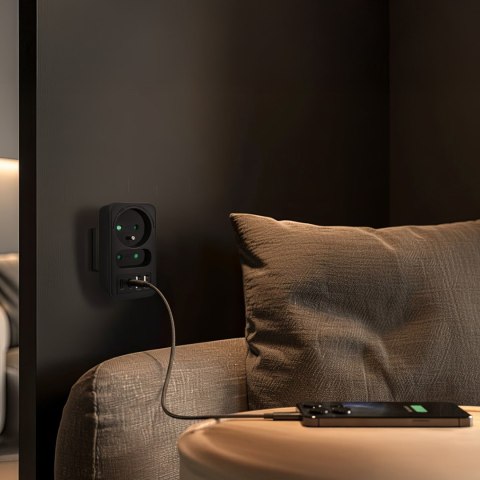 MACLEAN GNIAZDKO PRĄDOWE X2 + 4XUSB, ROZGAŁĘŹNIK Z 2 GNIAZDAMI, 2XUSB A, 2XUSB C PD 20W, 1X16A + 1X6A MCE249 F/B