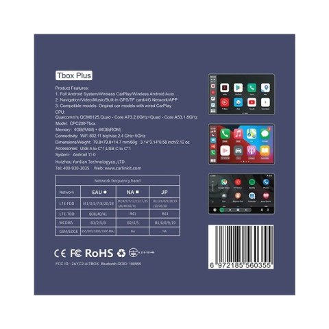 CARLINKIT Adapter bezprzewodowy AI Box z Androidem 13 - 8 GB + 128 GB do oryginalnych radioodbiorników samochodowych z CarPlay n