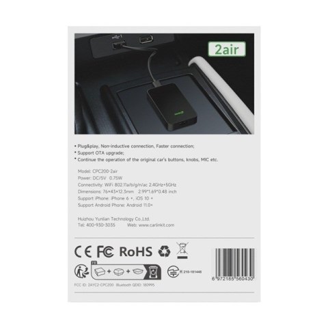 Carlinkit Adapter 5.0 2Air Bezprzewodowy Carplay Android Auto Carlink 5 czarny