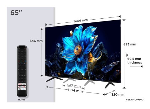 Telewizor TCL 65P79K QLED 65" 4K Ultra HD Google TV Dolby Atmos DVB-T2 Metaliczny (WYPRZEDAŻ)