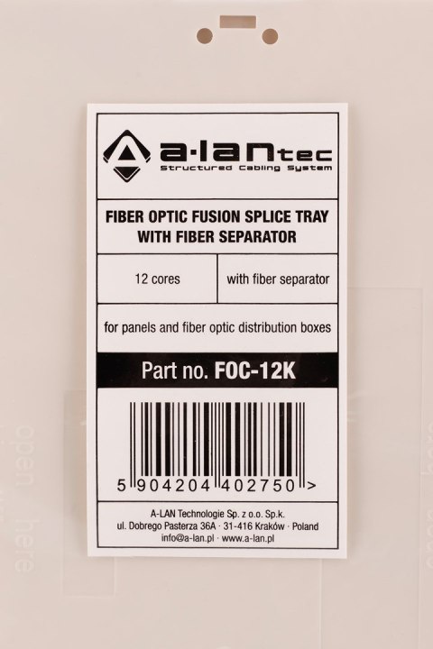 ALANTEC Kaseta (tacka) spawów światłowodowych z uchwytami na 12 / 24 spawy oraz separatorem włókien na wyjściu FOC-12K