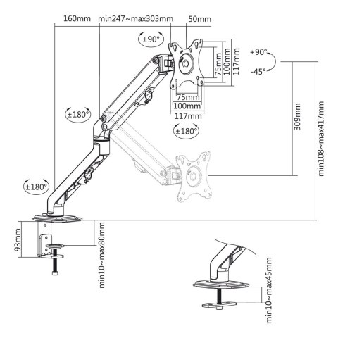 MACLEAN UCHWYT REGULOWANY DO MONITORA ZE SPRĘŻYNĄ GAZOWĄ MC-906